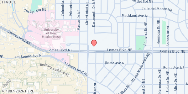 Map showing Jefferson Middle School at 712 Girard NE, Albuquerque, NM