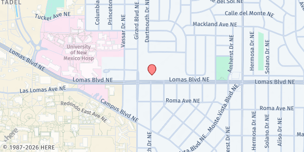 Map showing Jefferson Middle School at 712 Girard NE, Albuquerque, NM