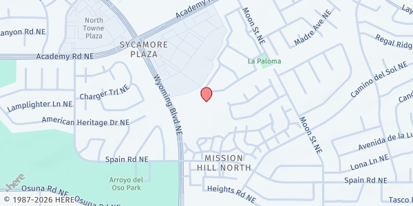 Map showing Jewish Community Center of Greater Albuquerque - Food Pantry at 5520 Wyoming Blvd. NE, Albuquerque, NM