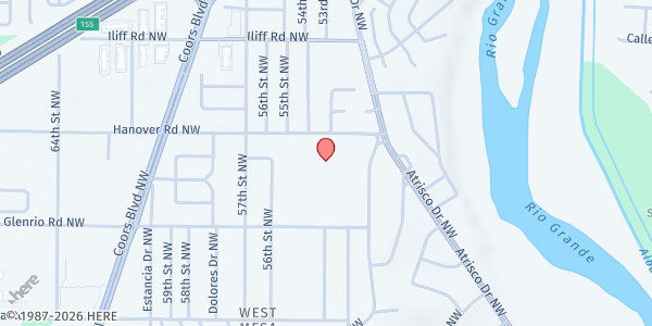 Map showing John Adams Middle School at 5401 Glenrio Road NW, Albuquerque, NM