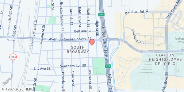 Map showing John Marshall Health and Social Services Center at 1500 Walter St. SE, Albuquerque, NM