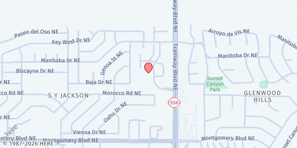 Map showing John XXIII Catholic Community Food Pantry at 4831 Tramway Ridge Dr. NE, Albuquerque, NM
