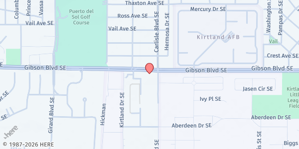Map showing Kirtland Elementary School at 3530 Gibson Blvd. SE, Albuquerque, NM
