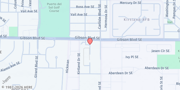 Map showing Kirtland Elementary School at 3530 Gibson Blvd. SE, Albuquerque, NM