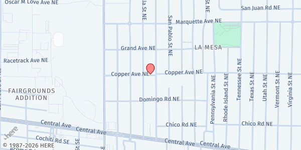 Map showing La Mesa Presbyterian Church at 7401 Copper NE, Albuquerque, NM