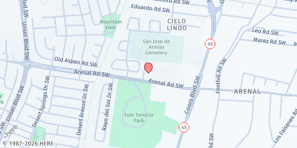 Map showing Living Word Christian Outreach at 2851 Arenal Rd. SW, Albuquerque, NM