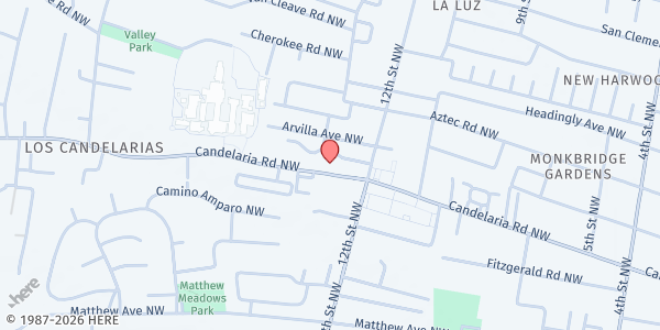 Map showing Los Griegos Health and Social Services Center at 1231 Candelaria Rd. NW, Albuquerque, NM