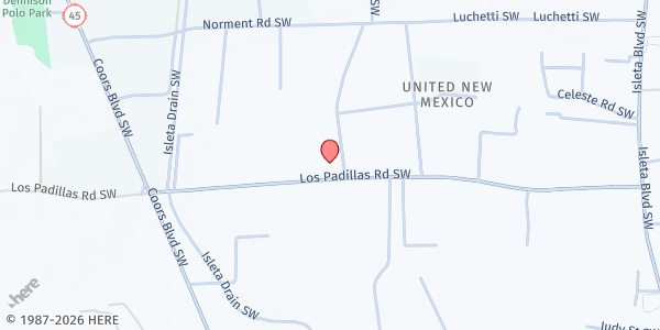 Map showing Los Padillas Elementary School at 2525 Los Padillas SW, Albuquerque, NM