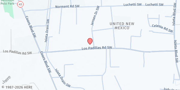 Map showing Los Padillas Elementary School (CHI 9) at 2525 Los Padillas SW, Albuquerque, NM