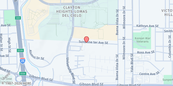 Map showing Lowell Elementary School at 1700 Sunshine Terrace SE, Albuquerque, NM