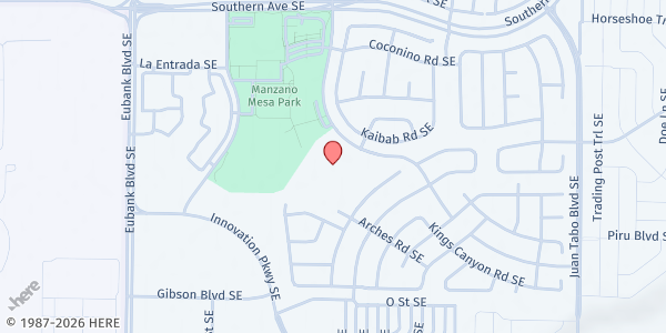 Map showing Manzano Mesa Elementary School at 801 Elizabeth St. SE, Albuquerque, NM