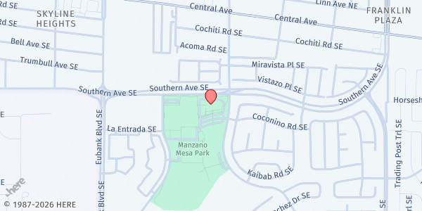 Map showing Manzano Mesa Multigenerational Center at 501 Elizabeth SE, Albuquerque, NM