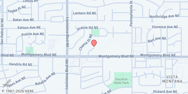 Map showing Montgomery Church of Christ at 7201 Montgomery Blvd., Albuquerque, NM