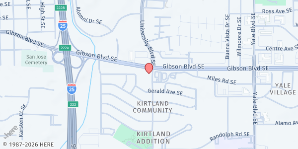 Map showing Mount Olive Missionary Baptist Church at 2401 University Blvd. SE, Albuquerque, NM