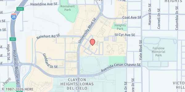 Map showing Native American Community Academy High School at 900 University Blvd SE, Albuquerque, NM