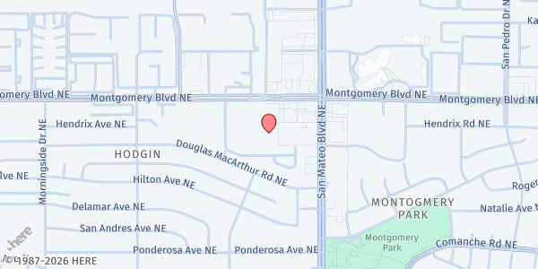 Map showing New Beginnings Church of God - Mobile Food Pantry at 4770 Montgomery Blvd. NE, Albuquerque, NM