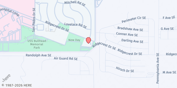 Map showing New Day Youth & Family Services - Ridgecrest at 2820 Ridgecrest Dr. SE, Albuquerque, NM