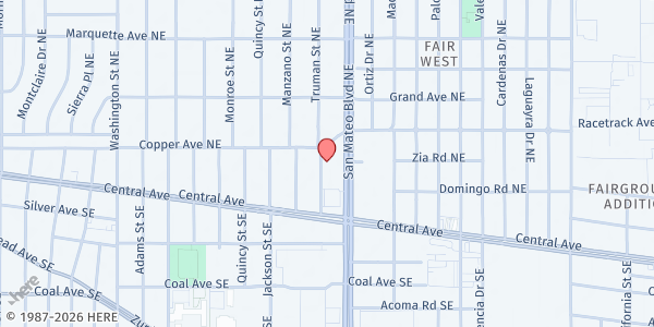 Map showing New Day Youth & Family Services - Space Drop In Center at 142 Truman St. NE, Albuquerque, NM