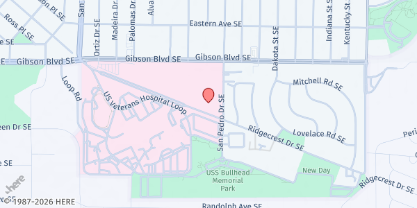 Map showing New Mexico VA Health Care System at 1100 Louisiana Blvd SE, Albuquerque, NM