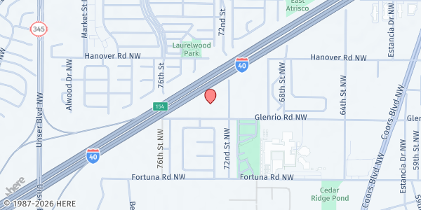Map showing New Soul Church Food Pantry at 7311 Glenrio Rd. NW, Albuquerque, NM