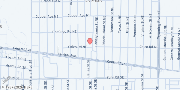 Map showing Philadelphia Ministries at 201 Dallas St. NE, Albuquerque, NM