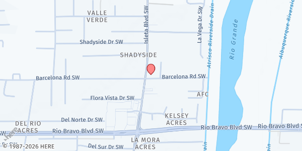Map showing Praise & Worship Center at 3044 Isleta Blvd. SW, Albuquerque, NM