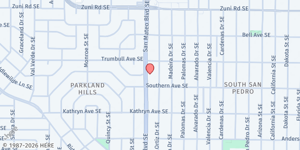 Map showing Restoration Ministries Church at 824 San Mateo Blvd. SE, Albuquerque, NM