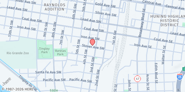 Map showing Sacred Heart Catholic Church - SVDP Food Pantry at 309 Stover Ave. SW, Albuquerque, NM