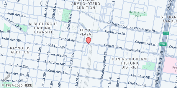 Map showing Siembra Leadership Academy at 524 Central Ave SW, Albuquerque, NM