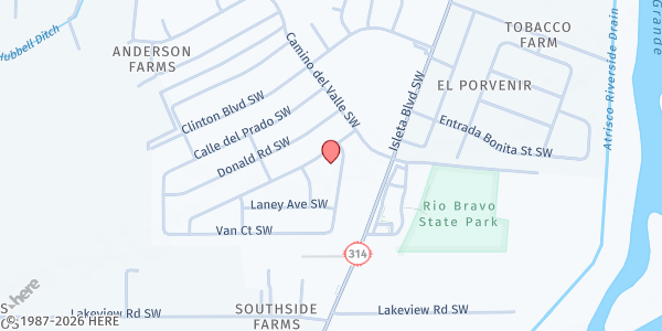 Map showing South Albuquerque Cooperative Ministry at 3905 Las Vegas Dr. SW, Albuquerque, NM