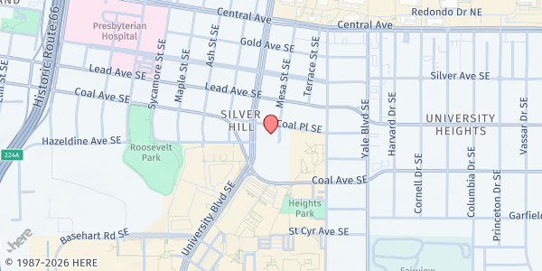 Map showing St. Charles Borromeo Church at 1818 Coal Pl. SE, Albuquerque, NM