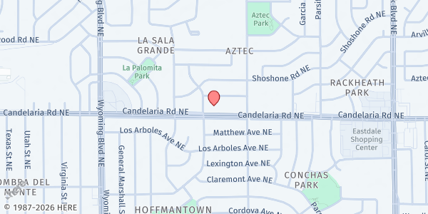 Map showing St. Francis of Assisi Food Pantry at 8901 Candelaria RD NE, Albuquerque, NM