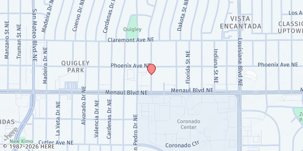 Map showing St. John's United Methodist Church at 2626 Arizona St. NE, Albuquerque, NM