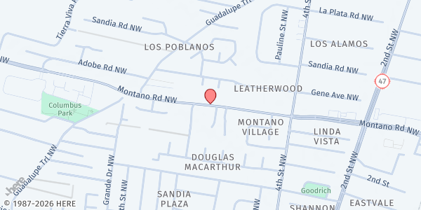 Map showing St. Michael and All Angels - Casa San Miguel at 719 Montano Rd NW, Albuquerque, NM