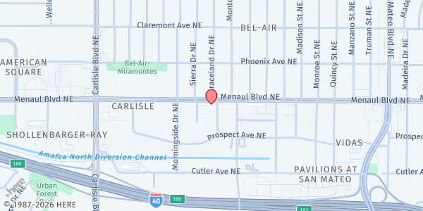 Map showing St. Vincent de Paul Society - Albuquerque at 4120 Menaul Blvd. NE, Albuquerque, NM