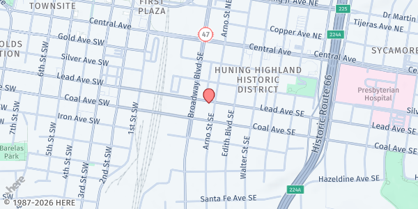 Map showing Stadium Church of Christ at 401 Arno St., Albuquerque, NM