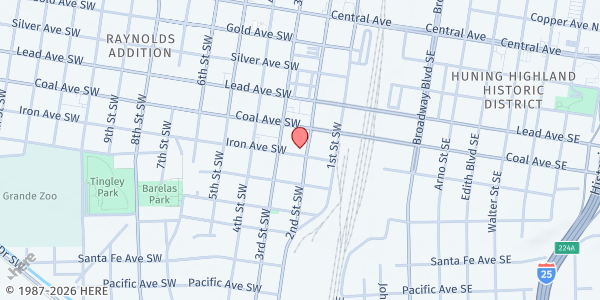 Map showing SteelBridge Ministries Meal Site at 525 2nd St. SW, Albuquerque, NM