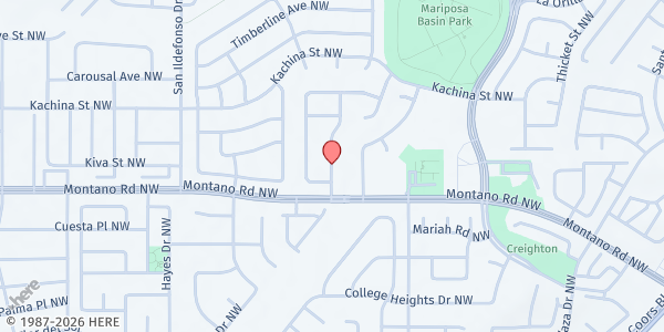 Map showing Taylor Ranch Food Pantry at 5331 Montano Rd NW, Albuquerque, NM