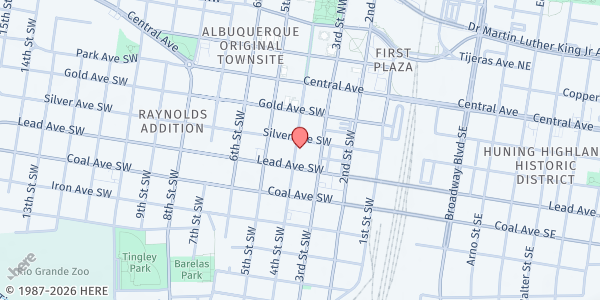 Map showing The Cathedral of St. John at 318 Silver Ave. SW, Albuquerque, NM