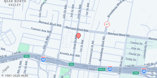 Map showing The Rock at Noon Day at 2400 2nd St. NW, Albuquerque, NM