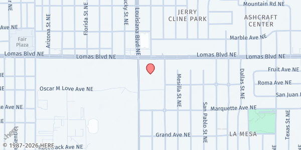 Map showing Van Buren Middle School at 700 Louisiana Blvd, Albuquerque, NM