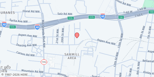 Map showing Villa Nueva Senior Apartments at 990 18th St. NW, Albuquerque, NM