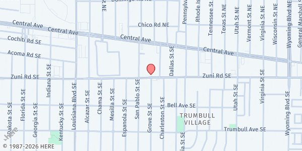 Map showing Visions Unlimited Ministries at 7701 Zuni Rd. SE, Albuquerque, NM