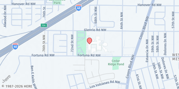 Map showing West Mesa High School at 6701 Fortuna Rd. NW, Albuquerque, NM