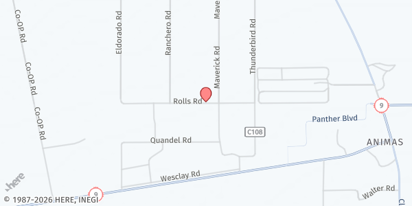 Map showing Animas Community Center at 21 Rolls Rd., Animas, NM