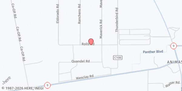 Map showing Southwest Center for Health Innovation (Senior Site) at 21 Rolls Rd, Animas, NM