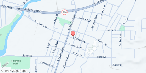 Map showing Aztec Methodist Church at 123 E Chaco St, Aztec, NM