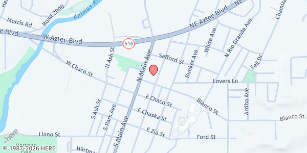 Map showing Aztec Presbyterian Church at 205 N Church Ave, Aztec, NM