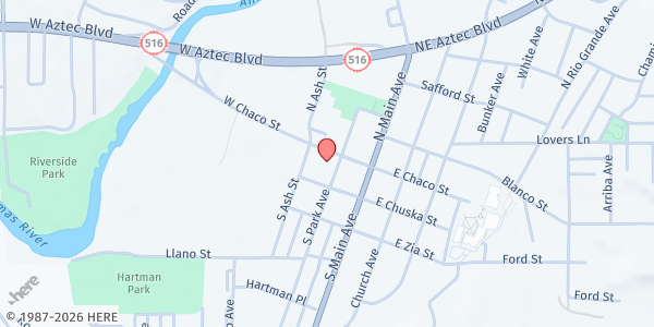 Map showing Aztec Senior Center at 101 S Park Ave., Aztec, NM