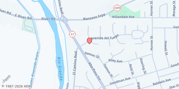 Map showing Abundant Life Christian Center at 105 Avenida del Fuego, Belen, NM